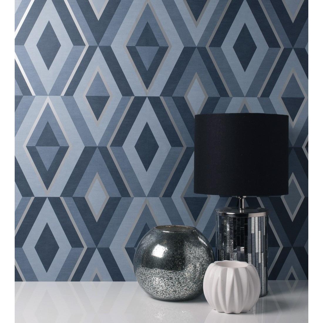 Papel pintado lavable geométrico moderno con detalles metalizados - Diamond Palace 680909 de GAULAN - Rollo de 10 m x 0,53 m