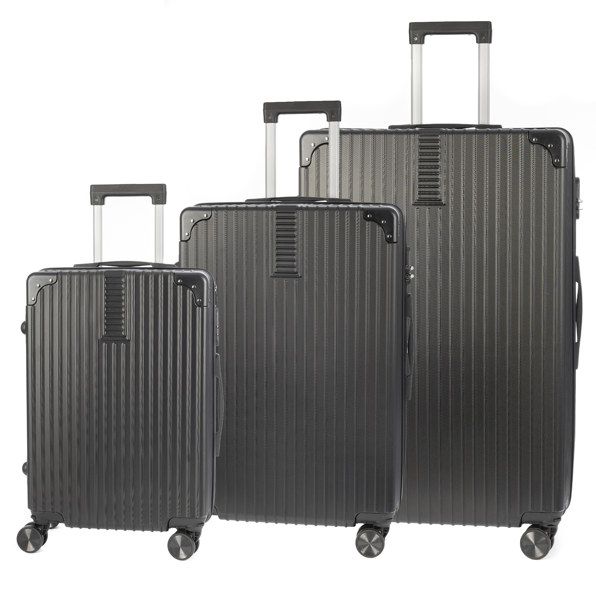 DAM Juego de 3 maletas Trolley, en material ligero ABS de alta resistencia con esquinas reforzadas. Cerradura numérica y 4 ruedas dobles extraíbles y giratorias 360°.  52x31x78Cm