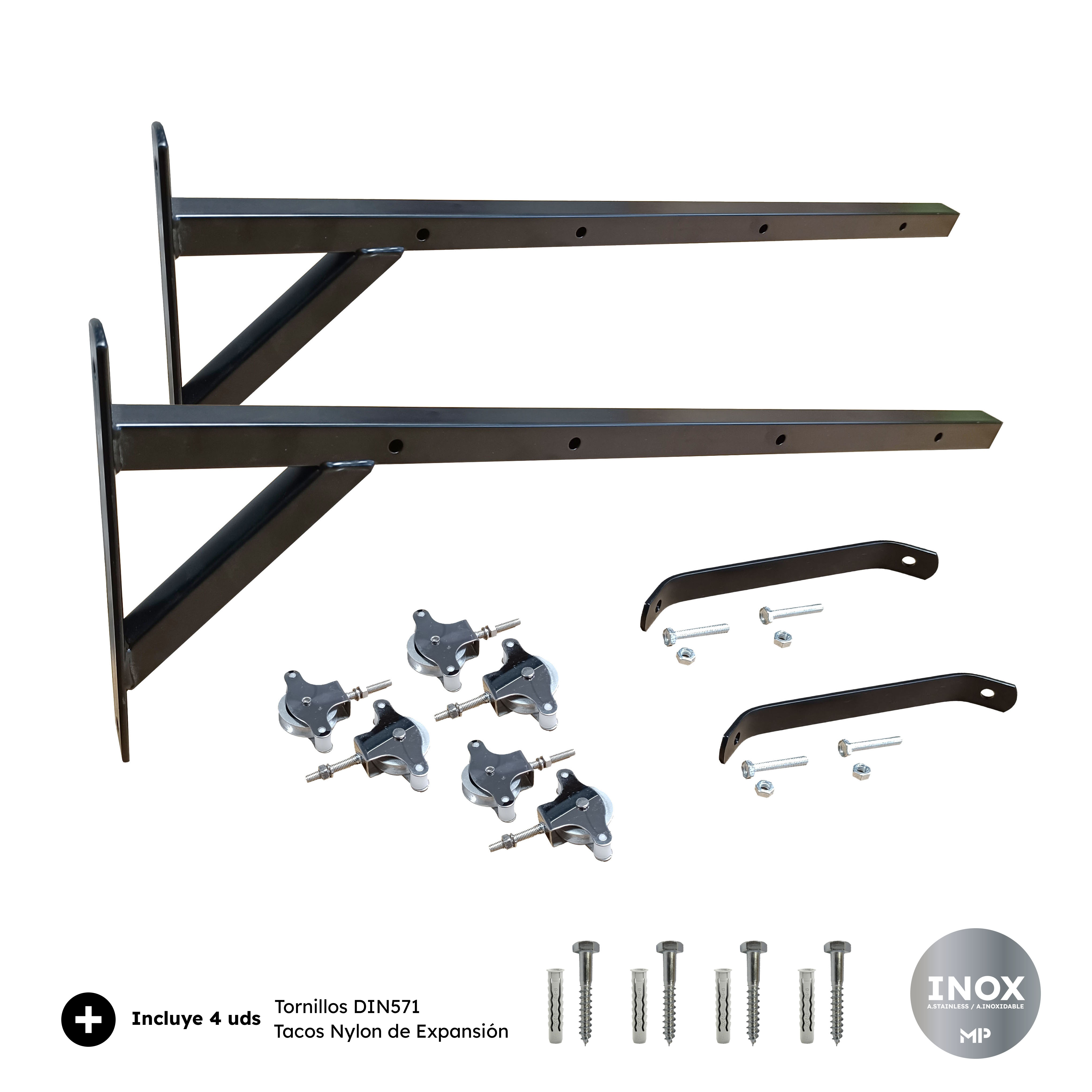 M.Pascual - Tendedero de Pared | Negro | 2 escuadras + 6 poleas Inox con Tacos y Tornillos, Exterior e Interior