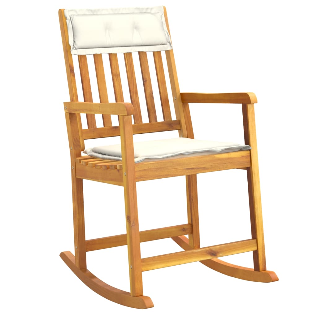 vidaXL Silla mecedora con cojines madera maciza de acacia
