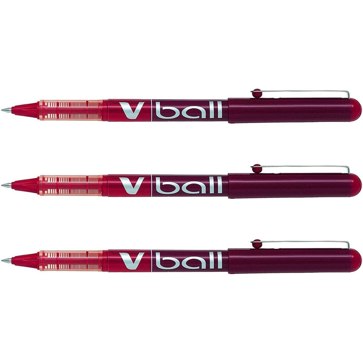 Pilot Bolígrafo V-Ball 05 Roller Punta 0,5mm Capuchón y Clip Tinta Líquida Rojo (Pack de 3)