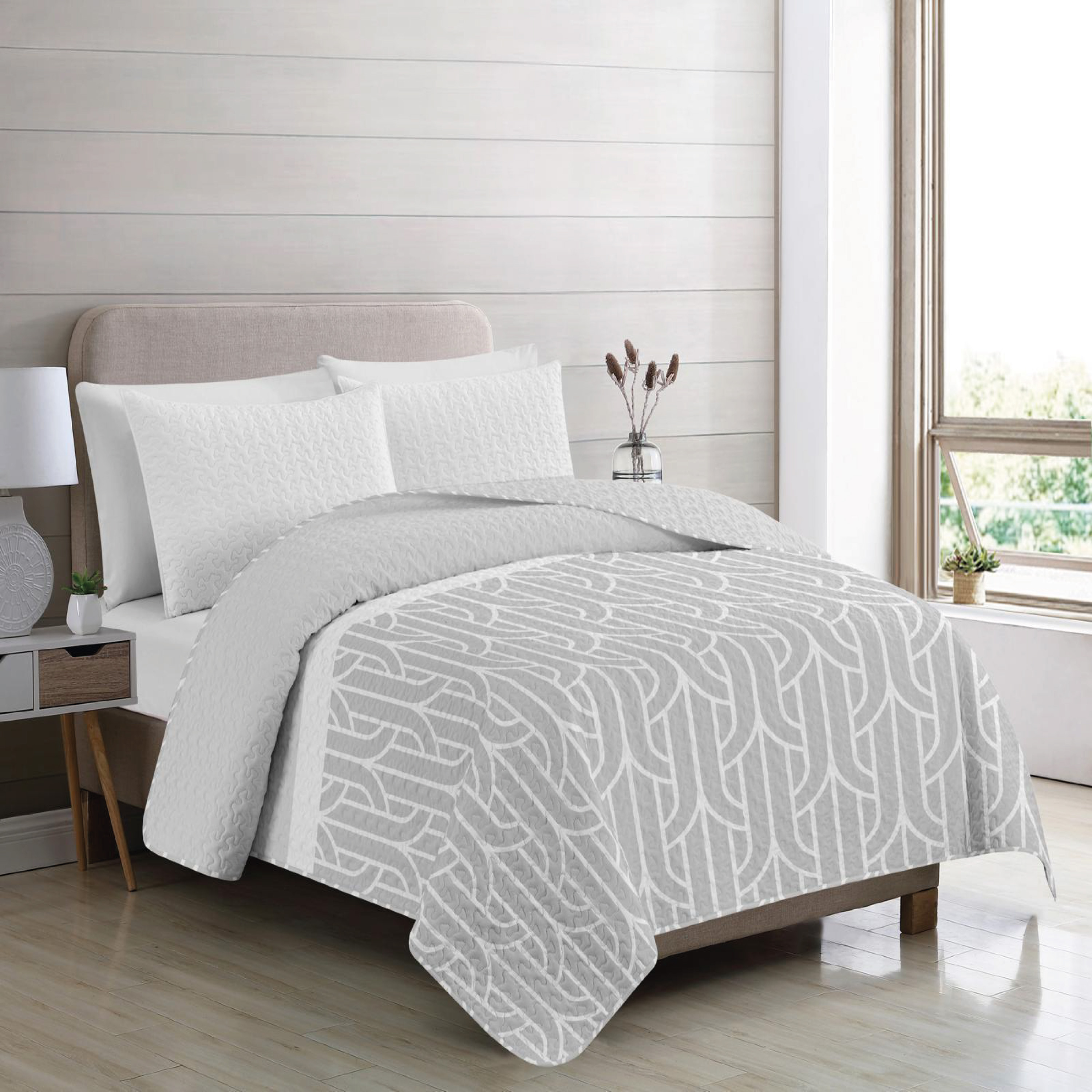Vivid Torral by Rutes  - Colcha Bouti Verano Back Gris Reversible (NO INCLUYE FUNDAS DE COJINES) Poliéster, Fresquita, Transpirable, Diseño, Primavera, Verano