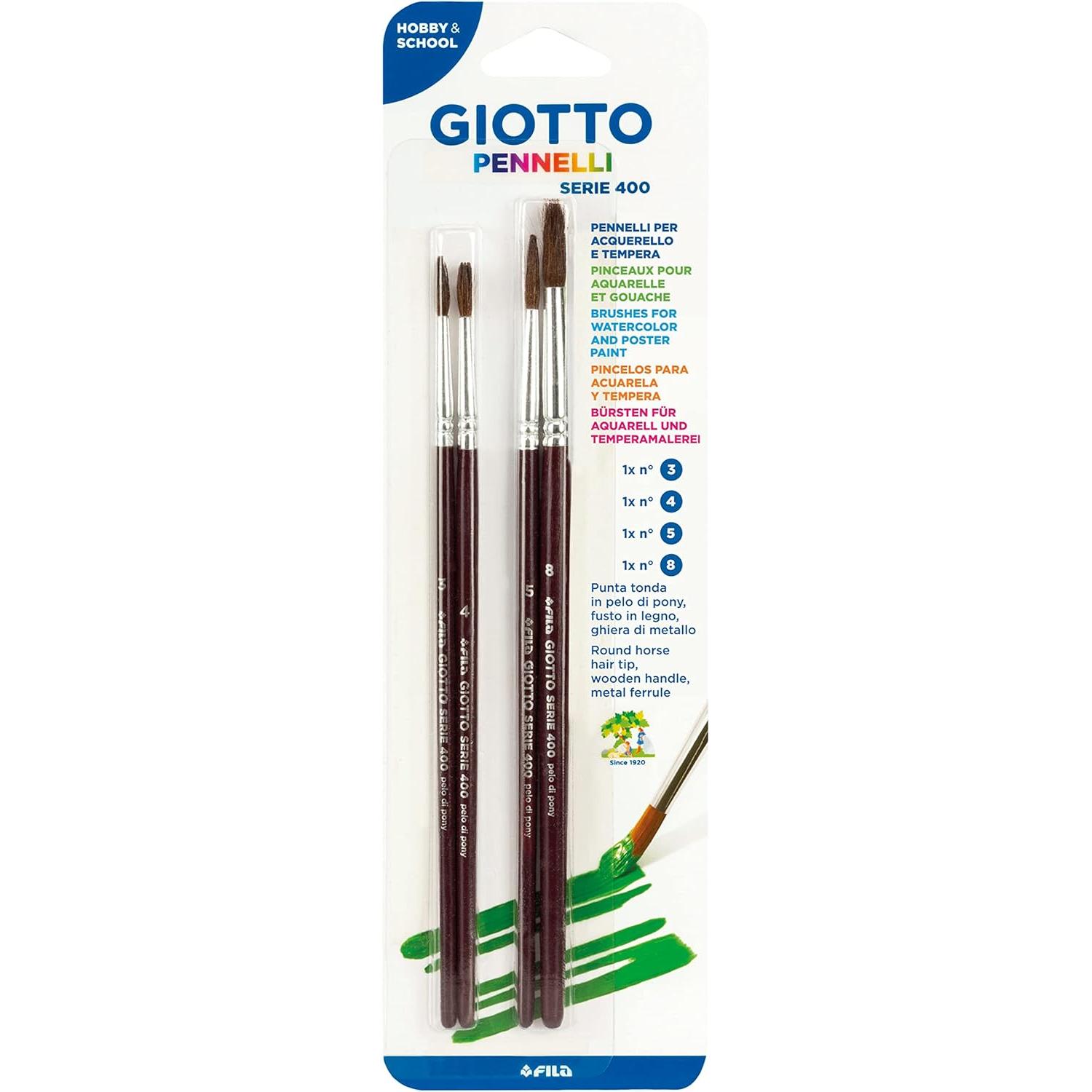 Giotto Pincel Serie 400 (Nº 3/4/5/8). Blister 4 unidades