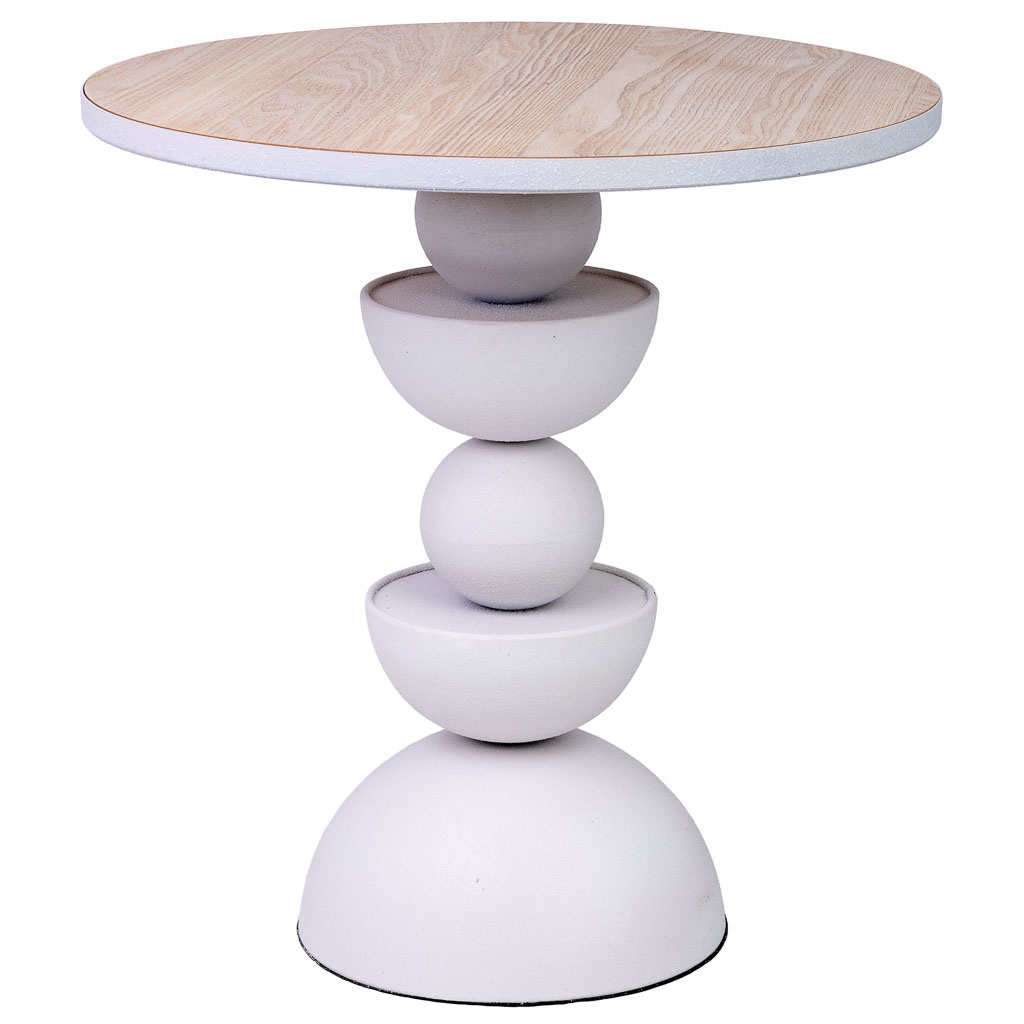 Wonderlust Deco - Mesa auxiliar de metal blanco y madera 46x46x49h cm Blanco 46x46x49h cm