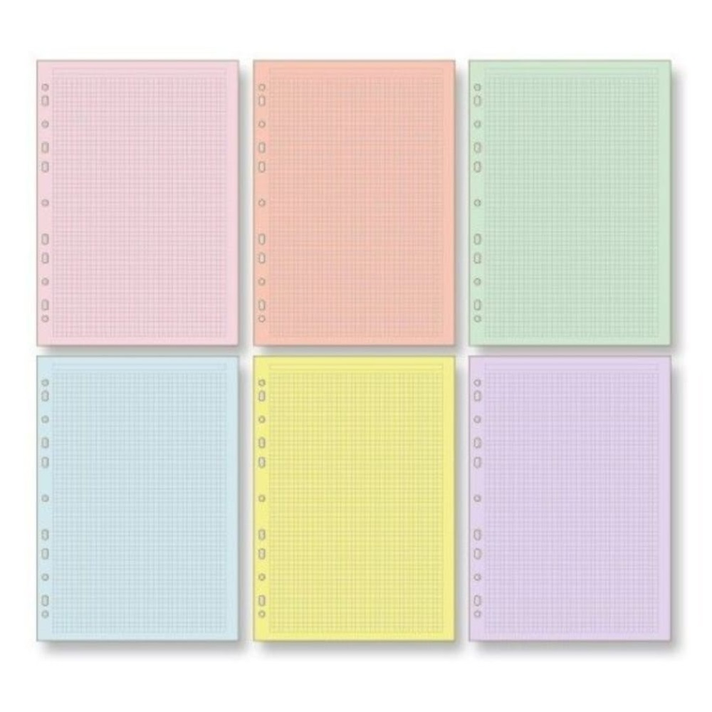 hojas de recambio archivador 6 color pastel,120 hojas,Formato A4 ,90 gramos,cuadricula 5X5mm,con taladros,material escolar,cm,fespu