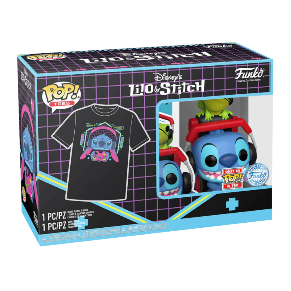 FUNKO POP! TEES: LILO & STITCH - STITCH GAMER CON RANA + CAMISETA TALLA L, 85762, TIENDA CON LICENCIA OFICIAL