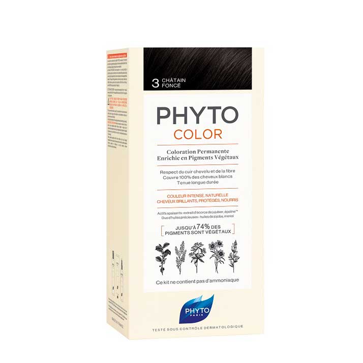 Phyto Tinte de Pelo Phytocolor 3 Castaño Oscuro - 100% Cobertura de Canas