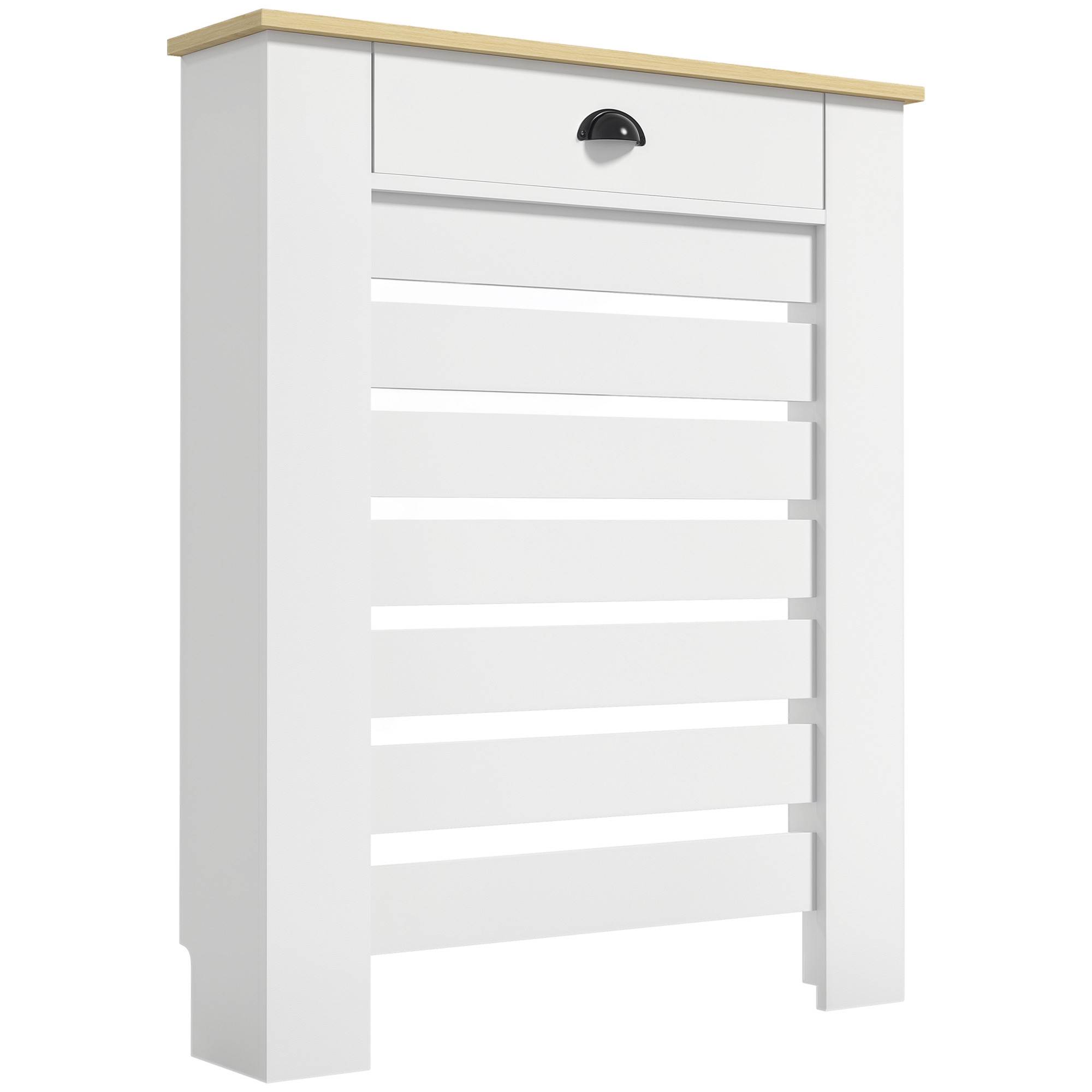 HOMCOM Cubre Radiadores con Cajón, Cubreradiador de MDF, Cubierta para Radiador, Diseño Moderno de Listones, para Salón, Dormitorio, 78x19x95,5 cm, Blanco