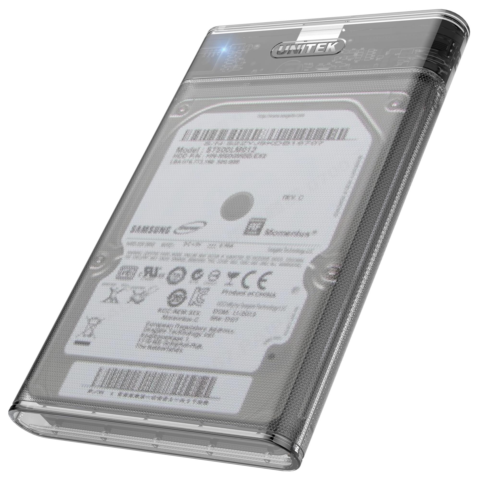 Unitek Carcasa HDD SATA 2.5 Externo Transparente con Cable 3.0 Incorporado y Montaje Sin Herramientas