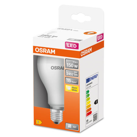 LEDVANCE - Bombilla LED A60 19 W 2452 lm E27 con índice de reproducción cromática 827, ideal para lámparas de techo, mesita de noche y apliques de pared interior, duración 15.000 horas