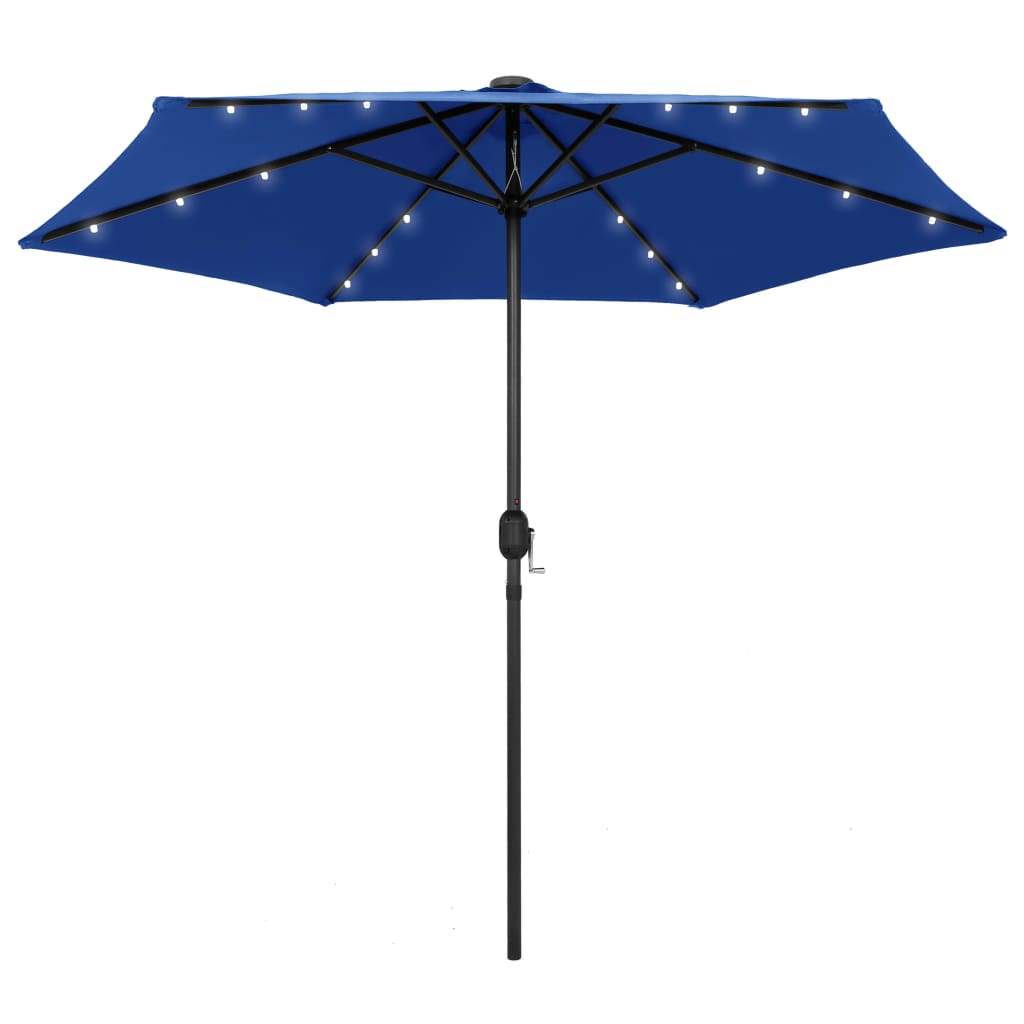 vidaXL Sombrilla de jardín luces LED palo de aluminio azul 270 cm