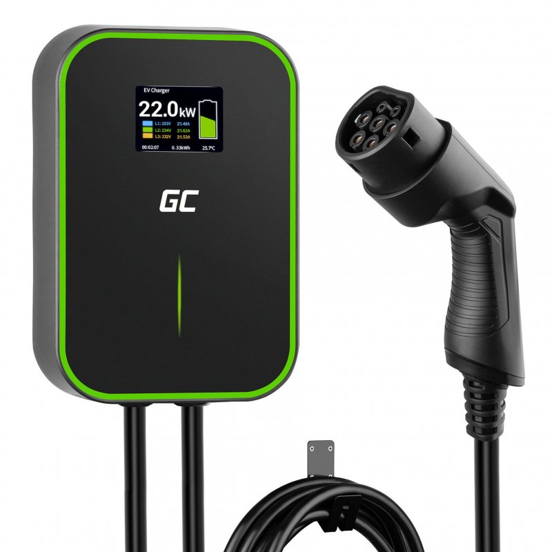 Cargador de Coche Eléctrico Green Cell EV Powerbox 22kw con Cable de 6m