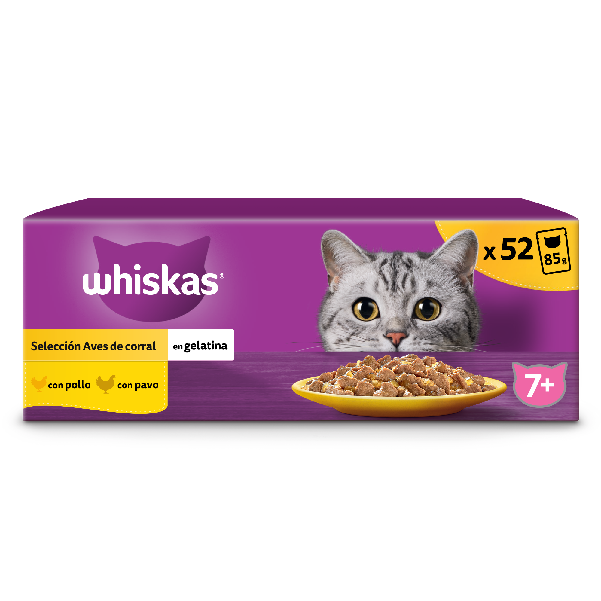 Whiskas Comida Húmeda para Gatos Senior Selección Aves en Gelatina 13x4x85g