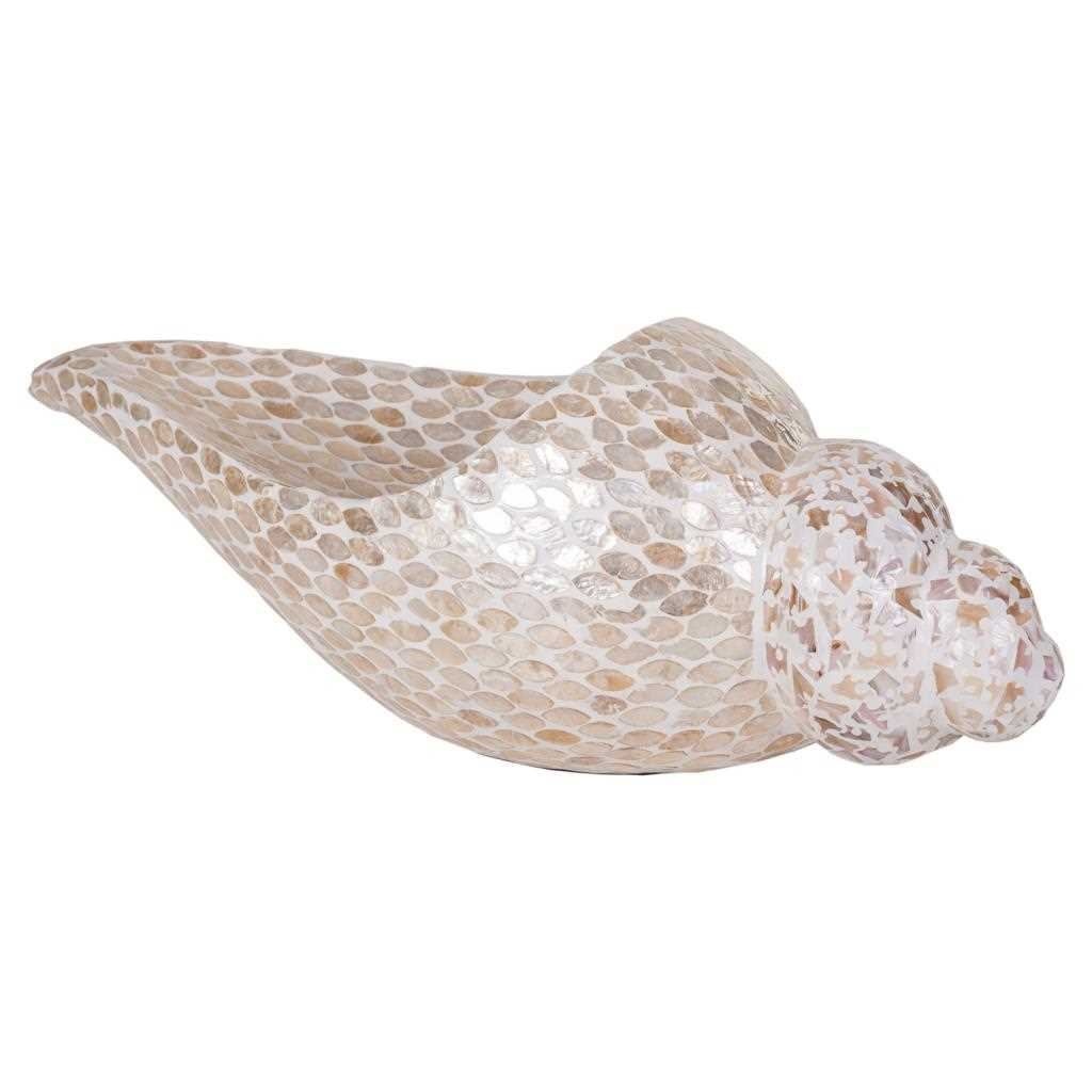 WANDERLUST DECO Caracola de Ceramica Acabado en Capiz Blanco y Natural - Estilo Elegante y Sofisticado