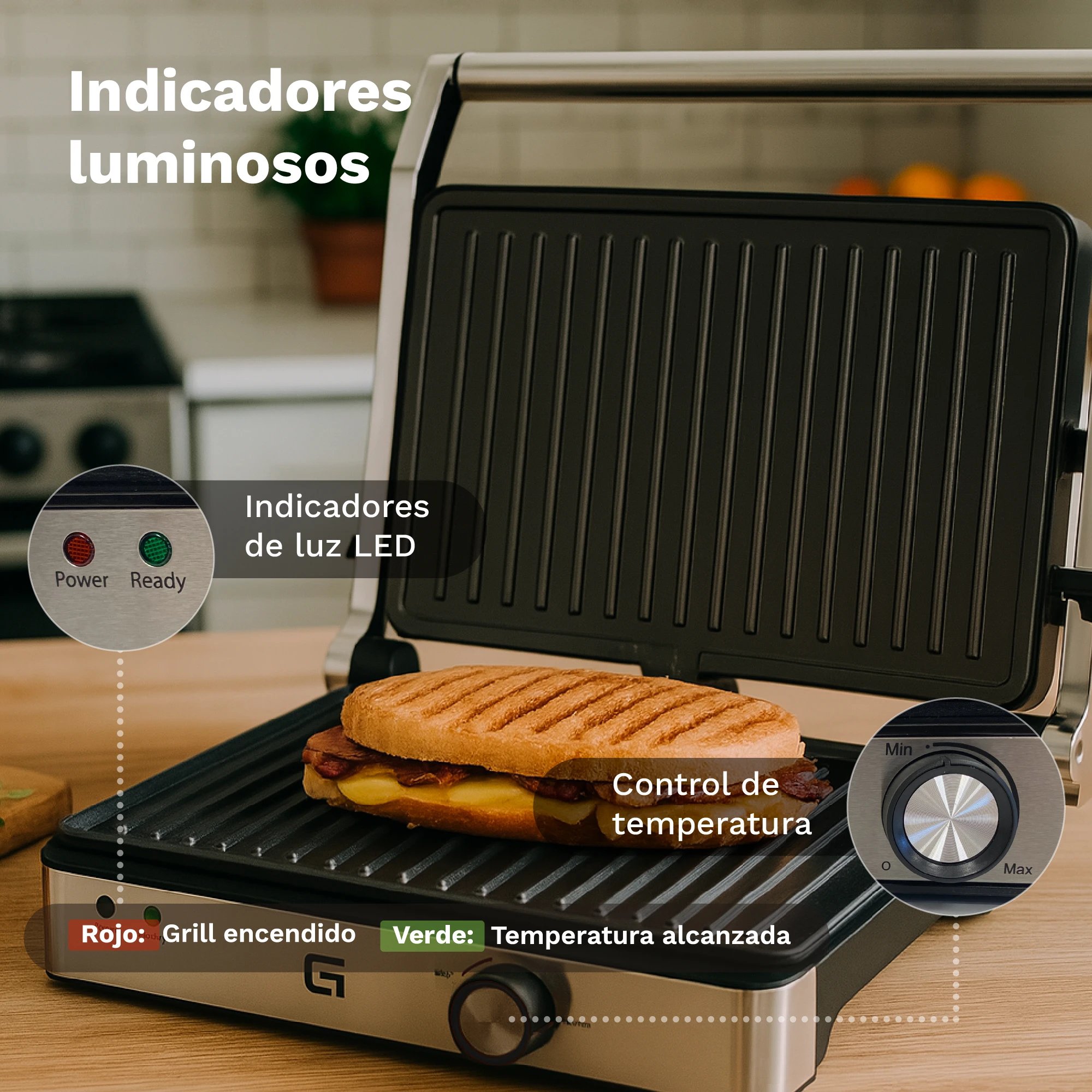 Plancha Grill de Asados 290 x 260 mm 2000W Grunkel GRLEXTREME  | Inox
