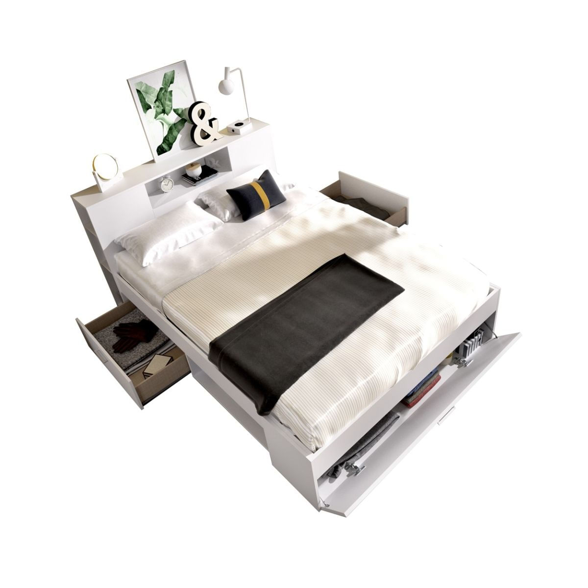 Cama Lanka cabecero estantería 95x147x219 cm
