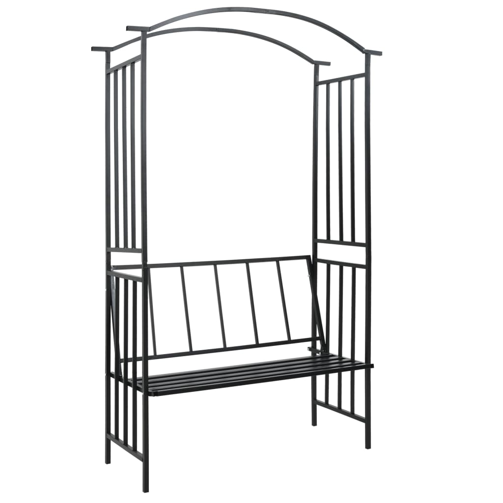 vidaXL Arco de jardín con banco hierro negro 128x50x207 cm