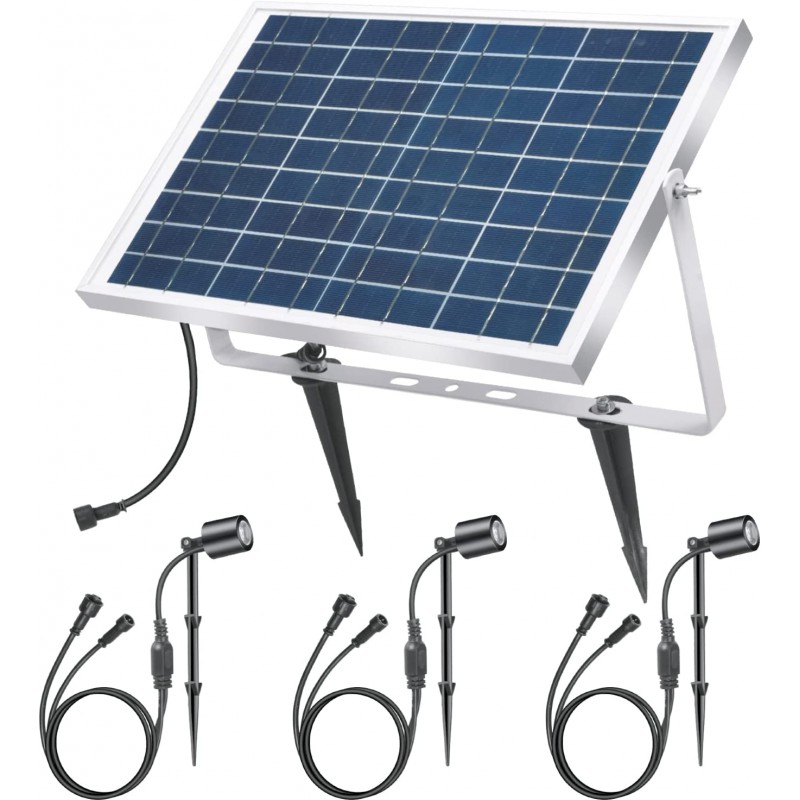 TIENDA EURASIA - Kit Luces Led Solares para Exterior, 10W y 3 Focos Led, Impermeables IP66, 3000K