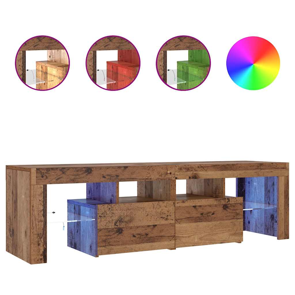 vidaXL Mueble TV luces LED madera ingeniería envejecida 140x36,5x40 cm