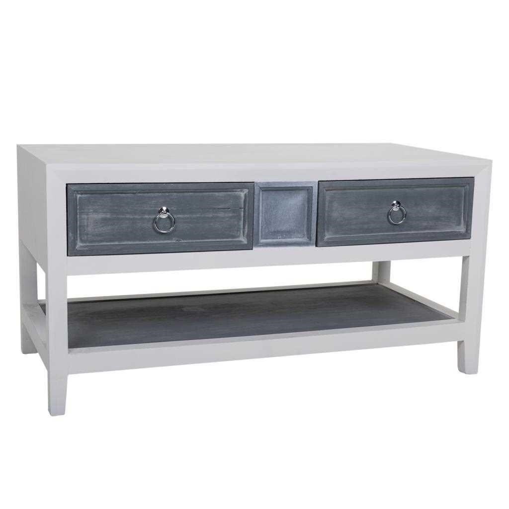 WANDERLUST DECO Lesa de centro de madera lacado blanco y gris 104x51x53h cm de estilo Romántico.Tiene 2 puertas
