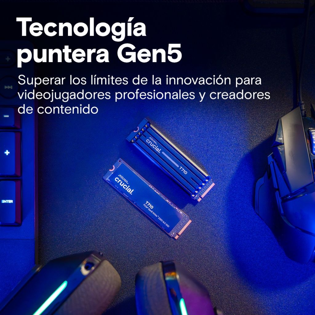 Crucial - Disco duro SSD T710 M.2 2280 NVMe PCIe 5.0 Gen5 de 1 TB con lectura hasta 14.900 MB/s y escritura 13.700 MB/s para jugadores y creadores