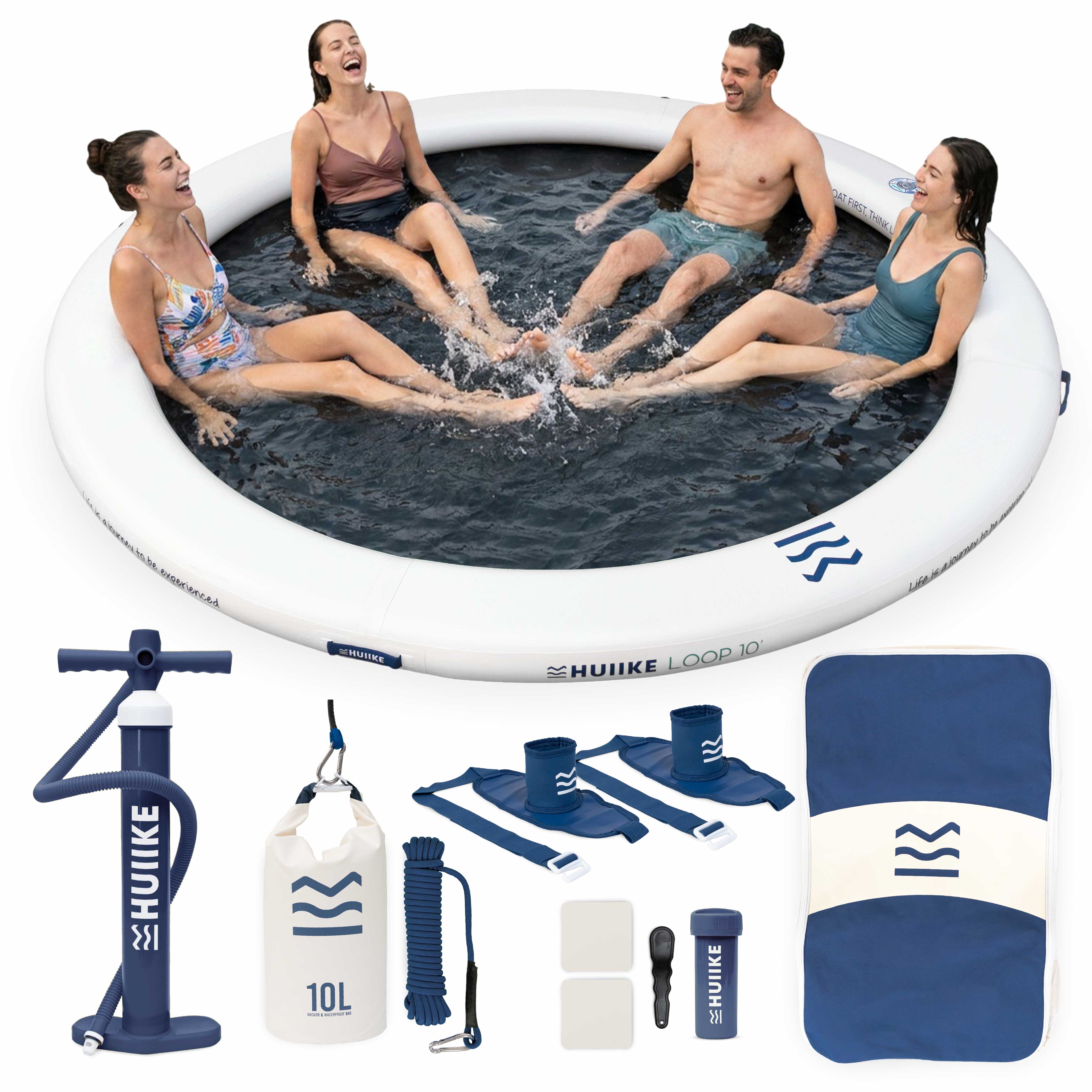 HUIIKE Anillo Hinchable de 3,05 m para 6 Personas y hasta 420 kg con Accesorios Incluidos, Inflador, Ancla de Arena, 2 Soportes para Bebida y Mochila. Plataforma Flotante para Adultos y Niños