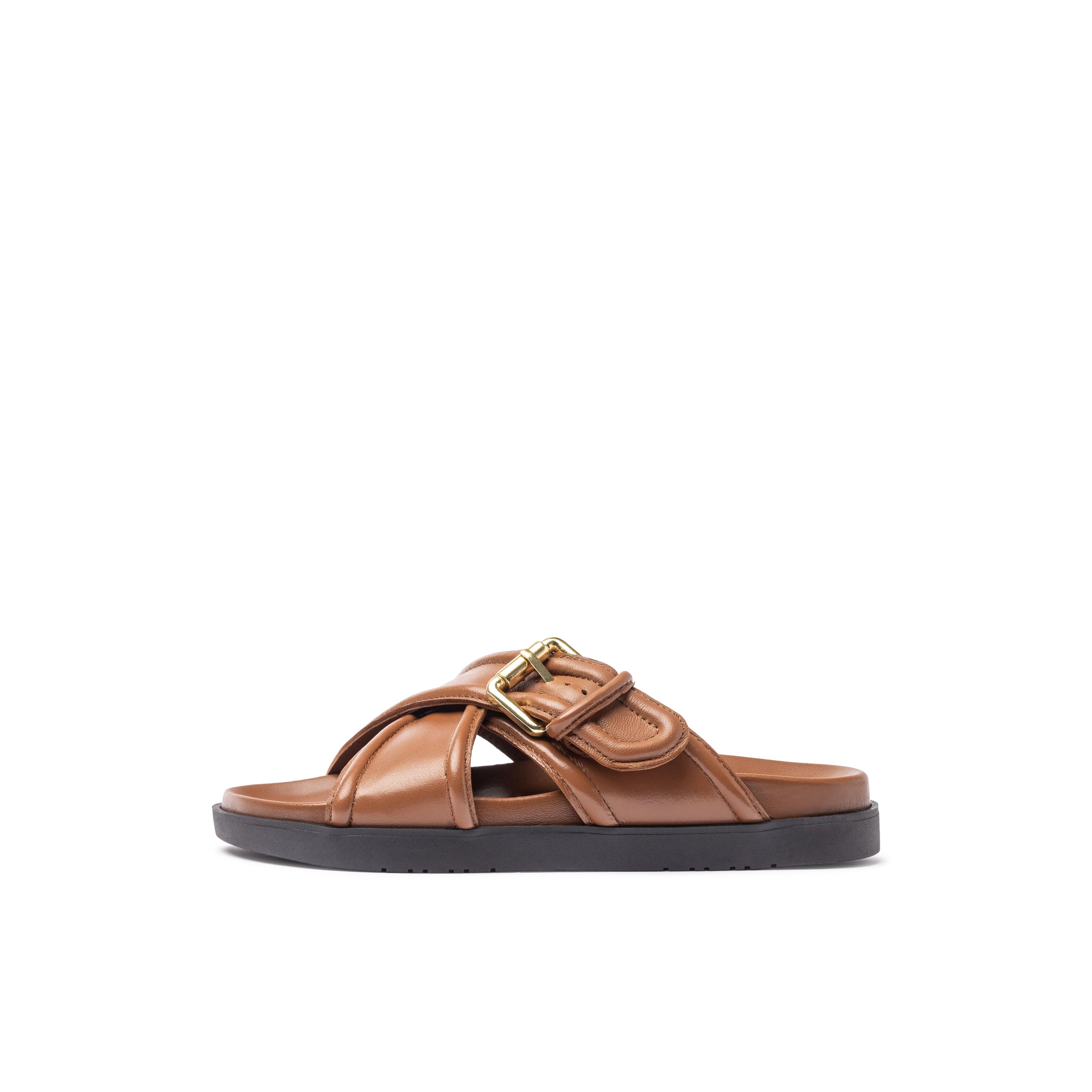 YOKONO sandalia plana MORENA-310 MARRON | Zapatos mujer Primavera-Verano | Piel vacuna  Napa | 2 CM