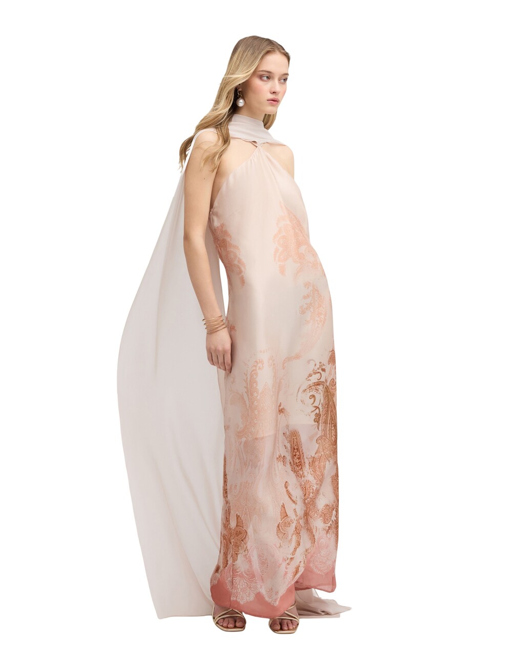 Motivi - Vestido largo de satén con estola