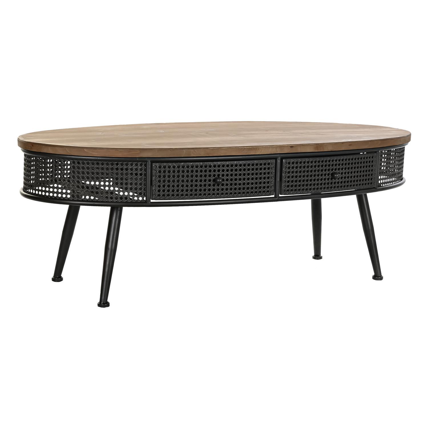 MESA CENTRO ABETO METAL 120X58X42 2 CAJONES NEGRO FIJALO MB200590