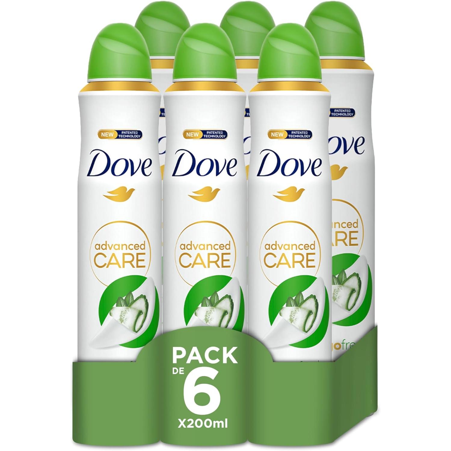 Desodorante Dove Advance Care: Proteccion 72 horas - Spray - Pack 6 x 200 ml. Modelos: Original - Pepino - Invisible Dry.