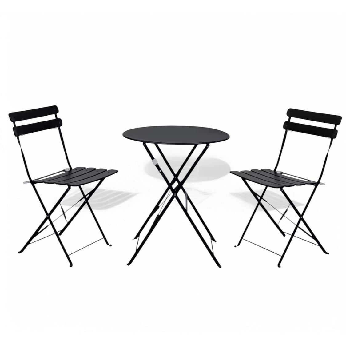 ORION91 Set 3 Piezas Balcón BALCONI Plegable 1 Mesa (70x60 cm) + 2 Sillas (81x42x41 cm) Estructura Acero Color Negro Jardín Exterior Interior - SpazioLuzio