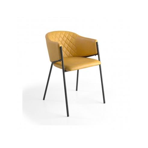 Momma Home Set de 2 Sillas de Comedor Ocre con Reposabrazos y Estructura Metálica