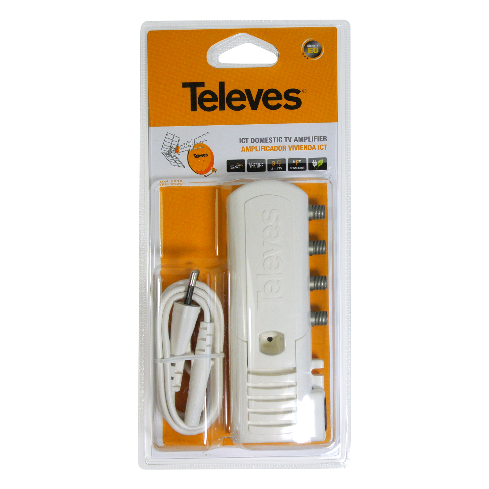 Televes Amplificador TV Interior 2S 20db Conectores F ICT - 3 Salidas