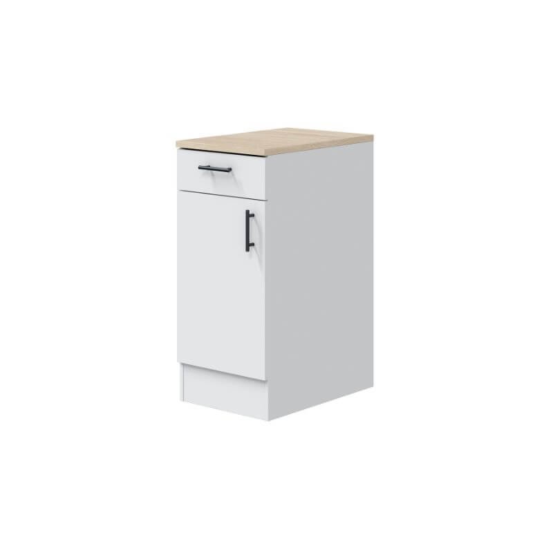 MOBELCENTER - Mueble Bajo de Cocina de 40cm, Módulo 1 Puerta Reversible 1 Cajón, Acabado Color Blanco Brillo y Roble Canadian,40cm x 60cm x 90cm(1535)
