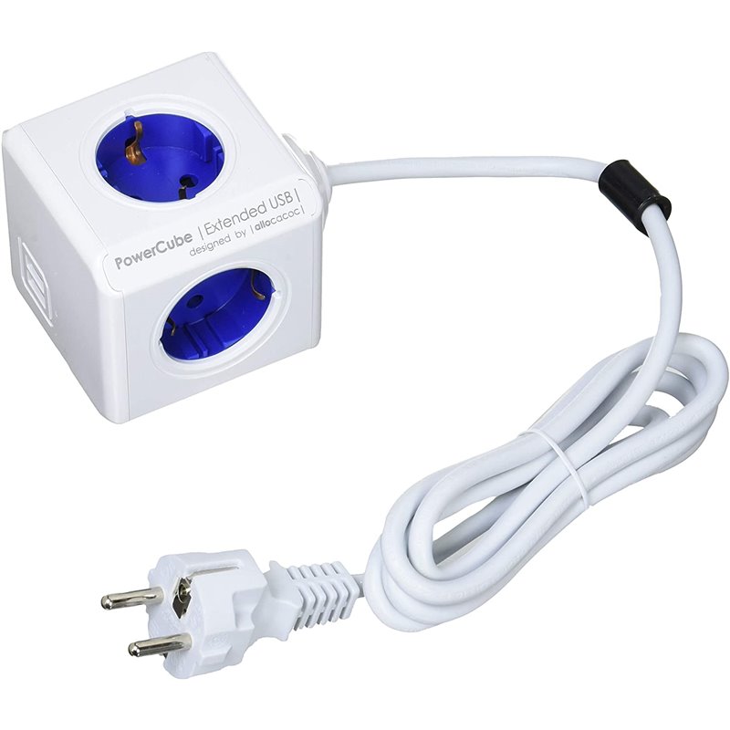 REGLETA POWERCUBE EXTENDED USB 4 TOMAS Blanco/BLUE 1.5M