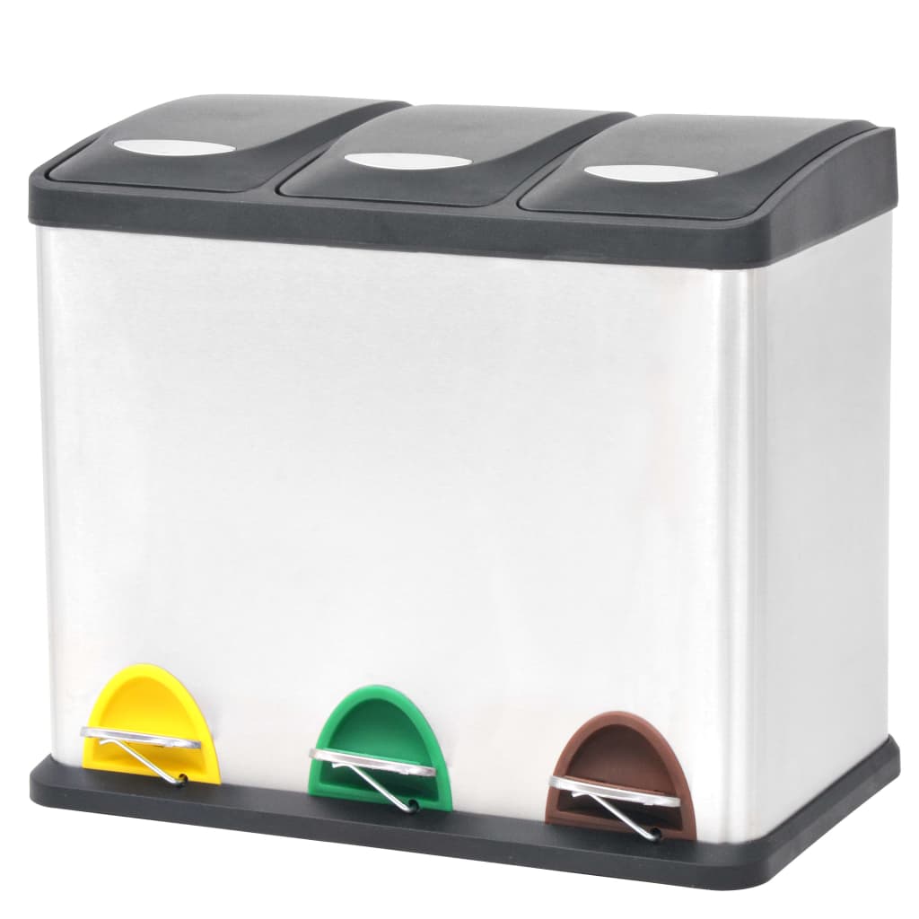 vidaXL Cubo de Reciclaje y Basura con Pedal de Acero Inoxidable Basurero Capacidad 3 cubos de 8 L , 2 cubos de 18 L, 3 cubos de 18 L