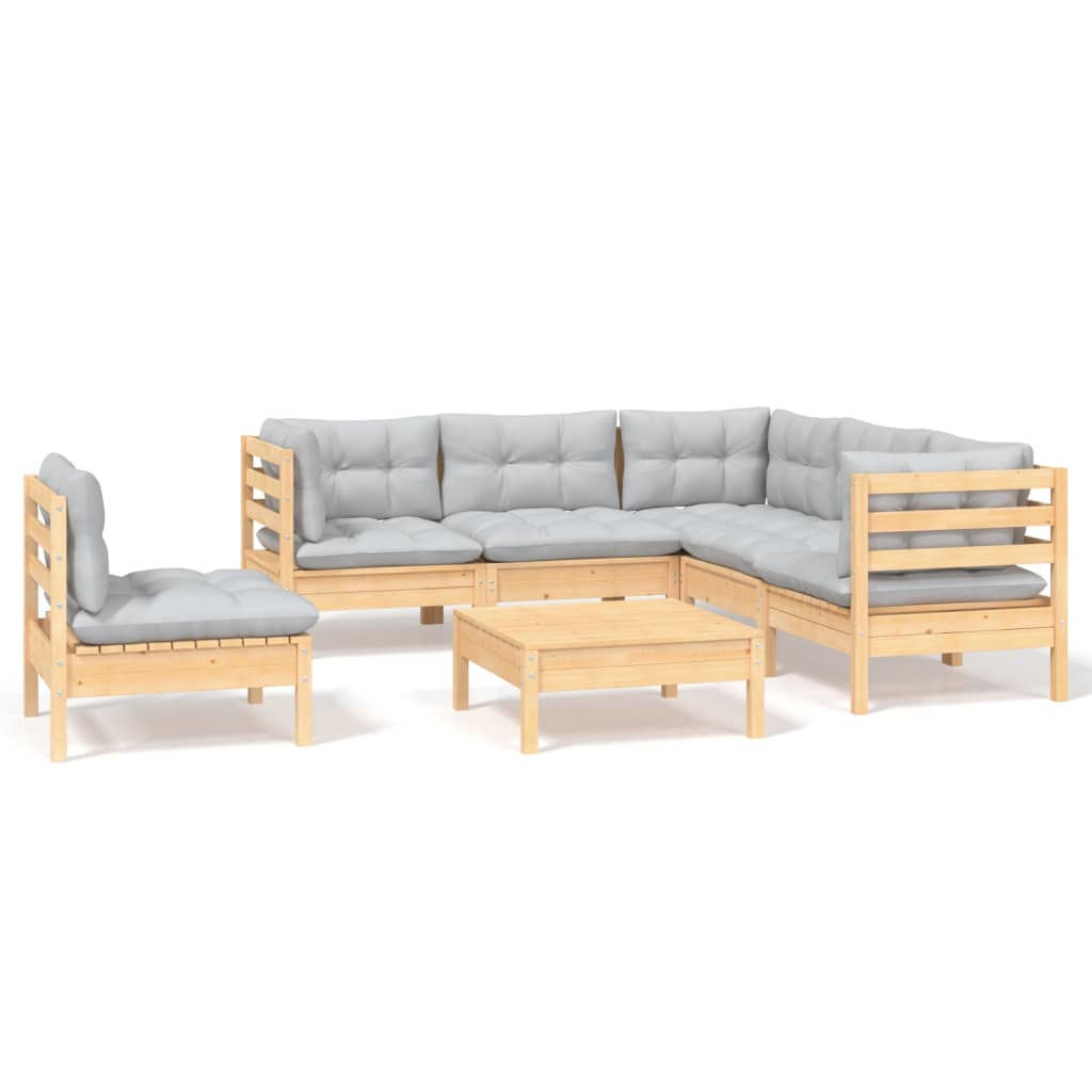 vidaXL Juego de muebles de jardín 6 pzas y cojines madera pino gris