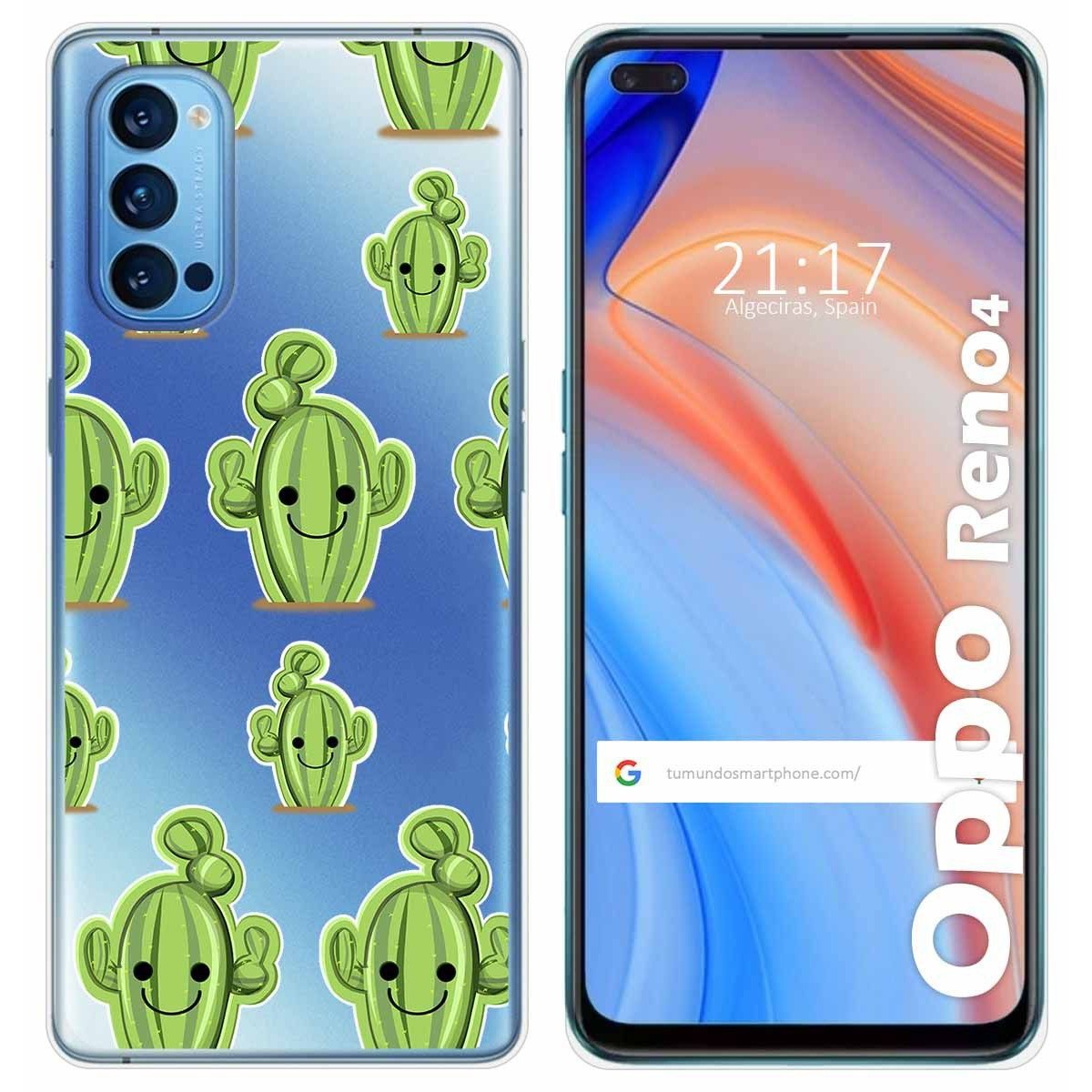 Tumundosmartphone Funda Gel Transparente para Oppo Reno 4 5G diseño Cactus Dibujos