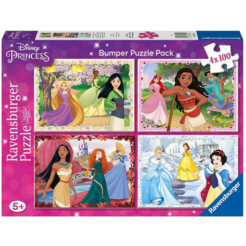 Ravensburger - Puzzles Disney Princess Pack De 4 | Puzzle 5 Años O Más | Regalo Niño 5 Años O Más De 100 Piezas Cada Uno | Rompecabezas Niños De 36 X 26 Cm Puzzle