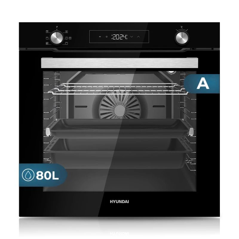 Horno Multifunción Pirolítico HYUNDAI HHMP15800DN 60cm Cristal Negro 80L  | Guías Telescópicas, Clase A