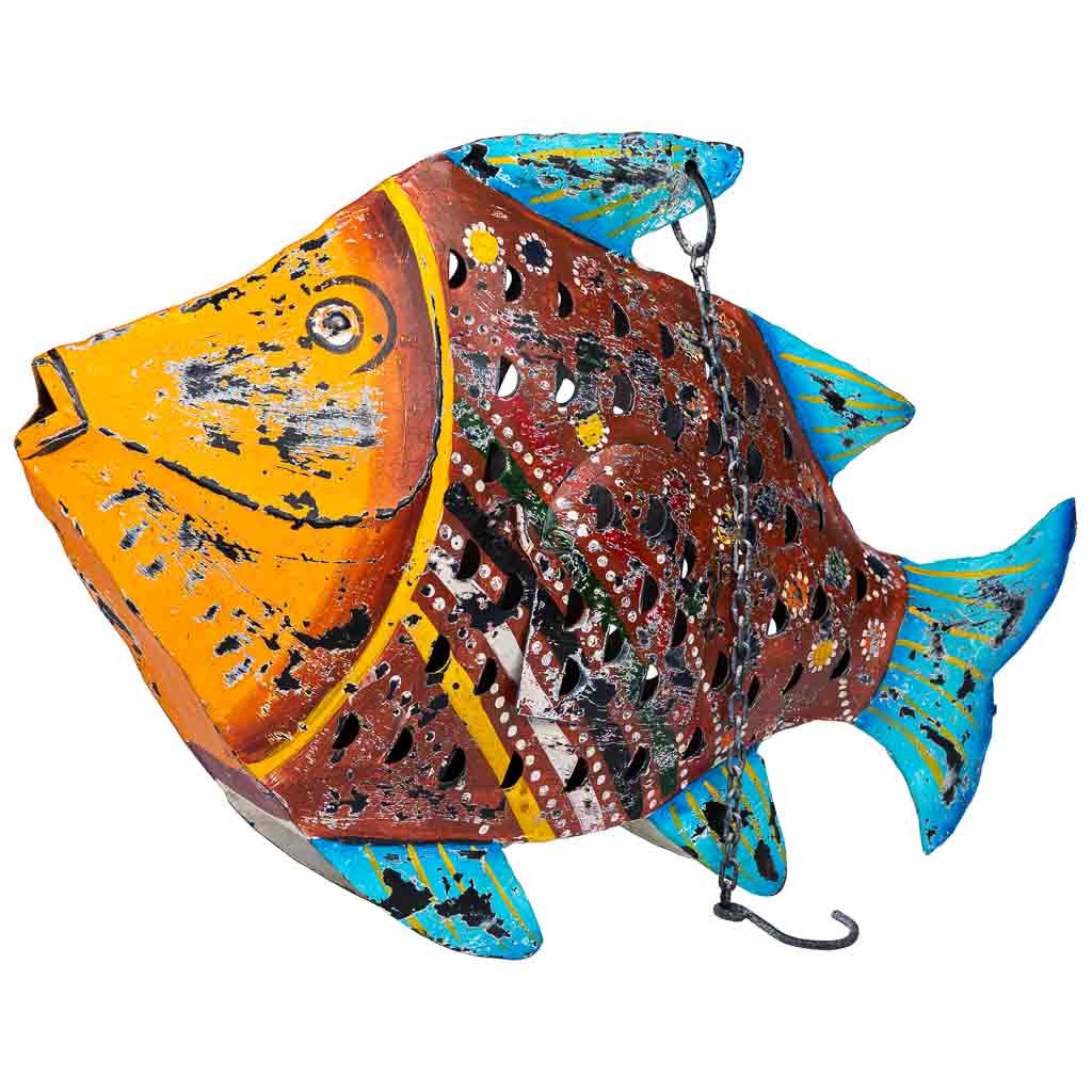 Wonderlust Deco - Pez portavela de metal envejecido 50x10x32 Multicolor 50x10x32h cm