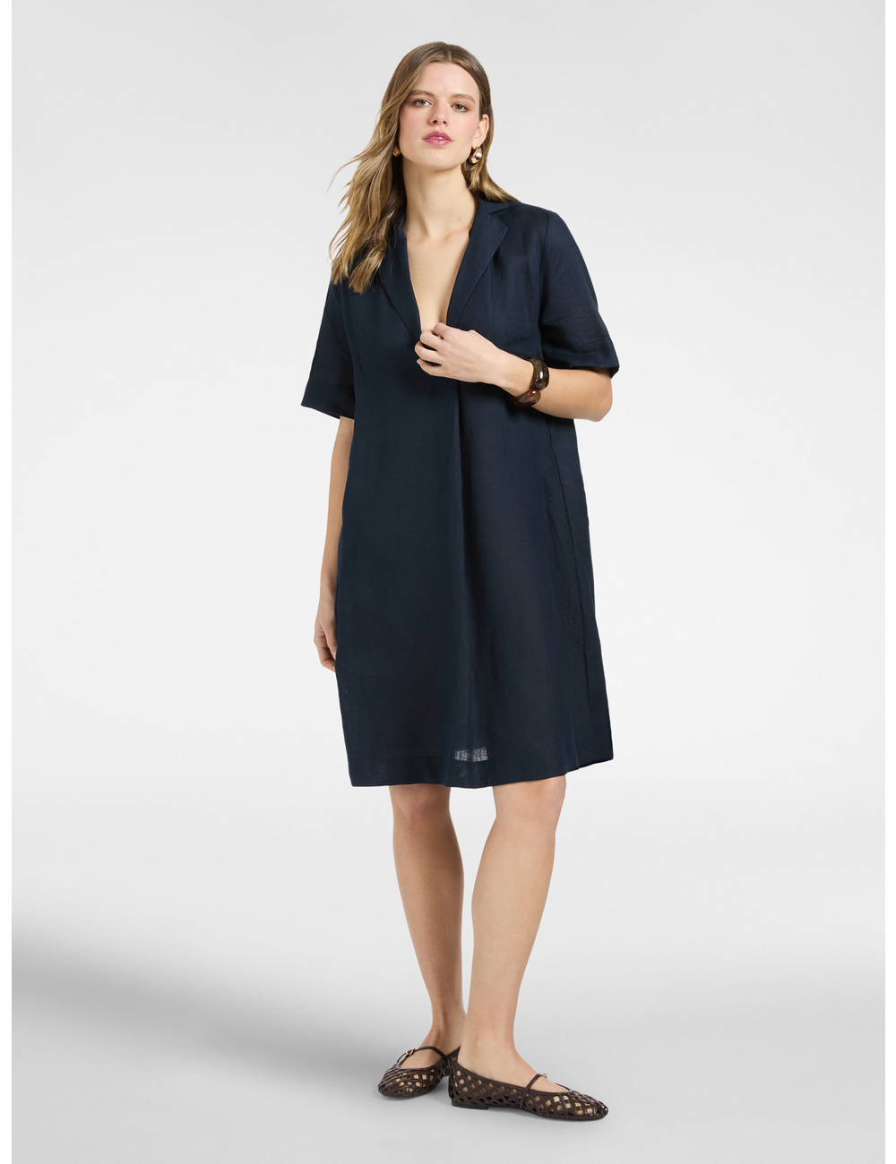 Elena Mirò - Vestido camisero de lino manga corta