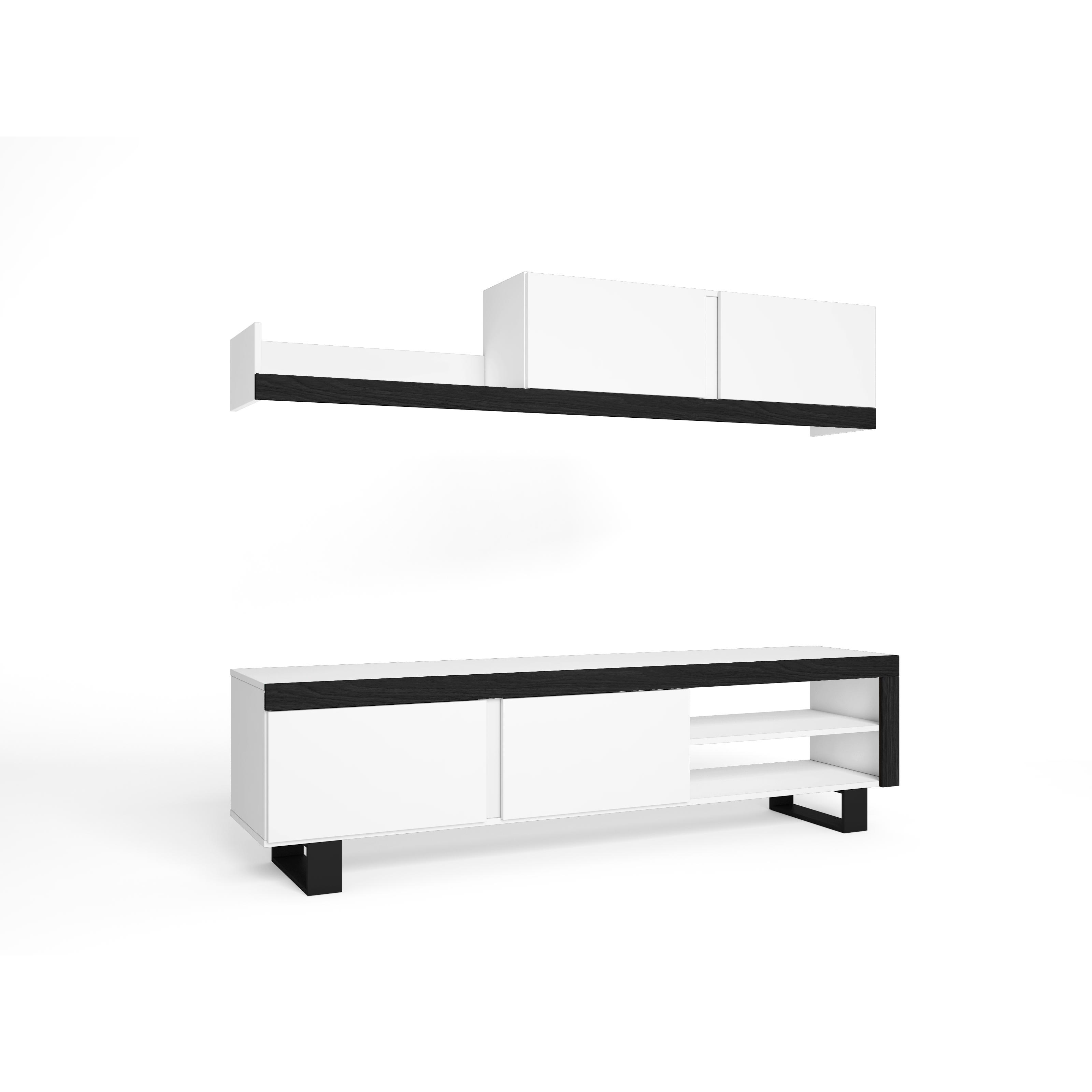 Skraut Home - Mueble de Salón IDEM  -  Para Comedor y  Salón - Conjunto de Muebles - Almacenaje adicional -  Estilo Moderno - Color Blanco/Negro o Roble/Negro 180x40x200cm - Con o sin patas
