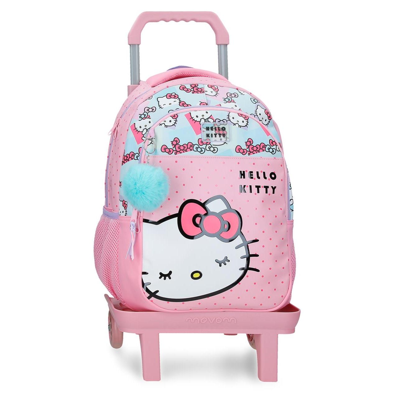 Mochila escolar con carro Hello Kitty Bows 28x42x14cm Rosa