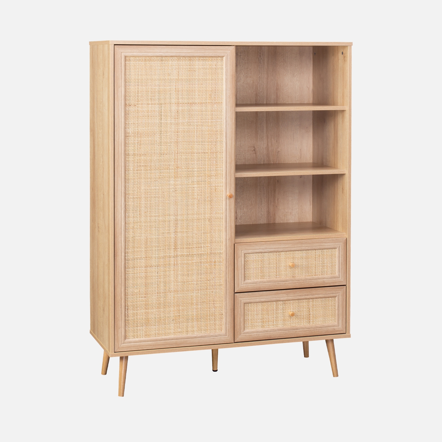 sweeek - Aparador con efecto de caña y madera de 2 cajones, 101cm , Boheme , 101x39x139