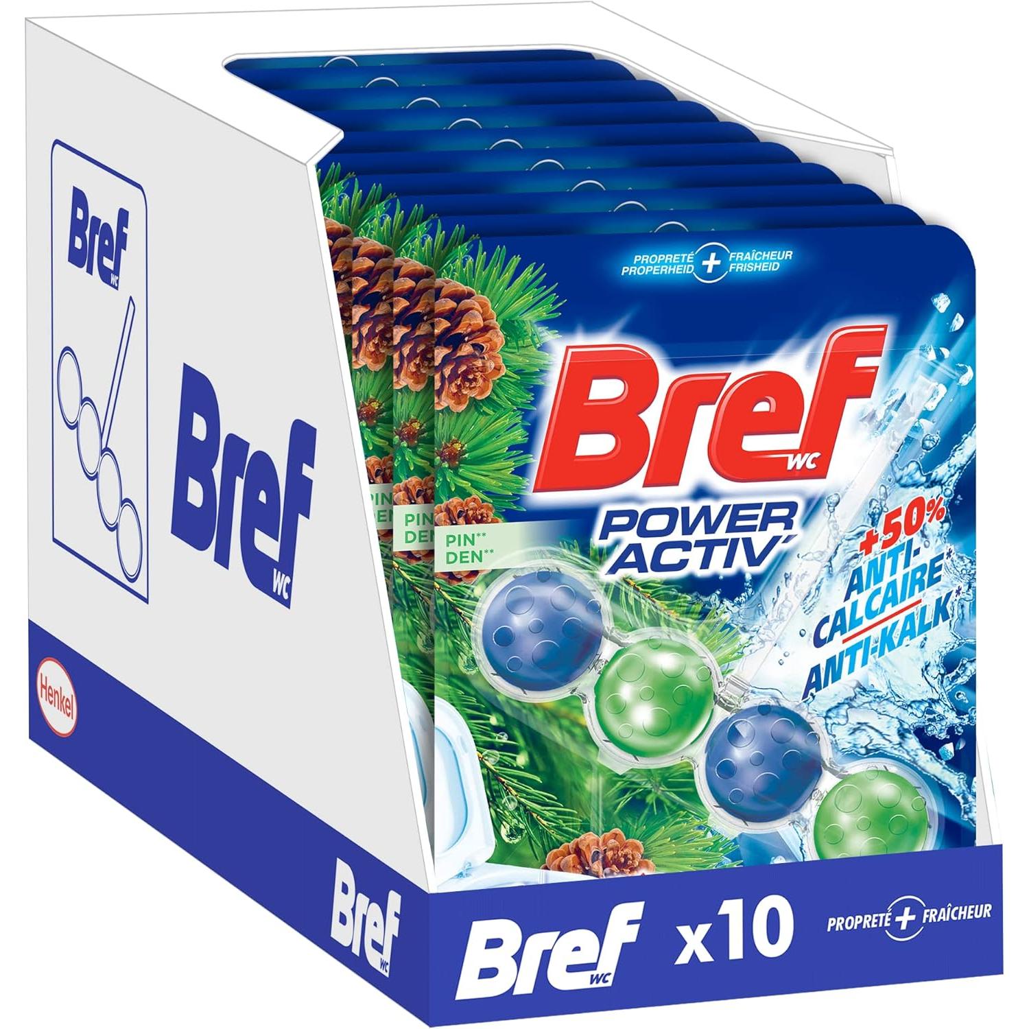 Bref Power Activ Cesta WC - PINO - OCEANO - LAVANDA - PACK 10 UNIDADES - Limpiador de baños con fórmula antical que elimina la suciedad. Bref Wc
