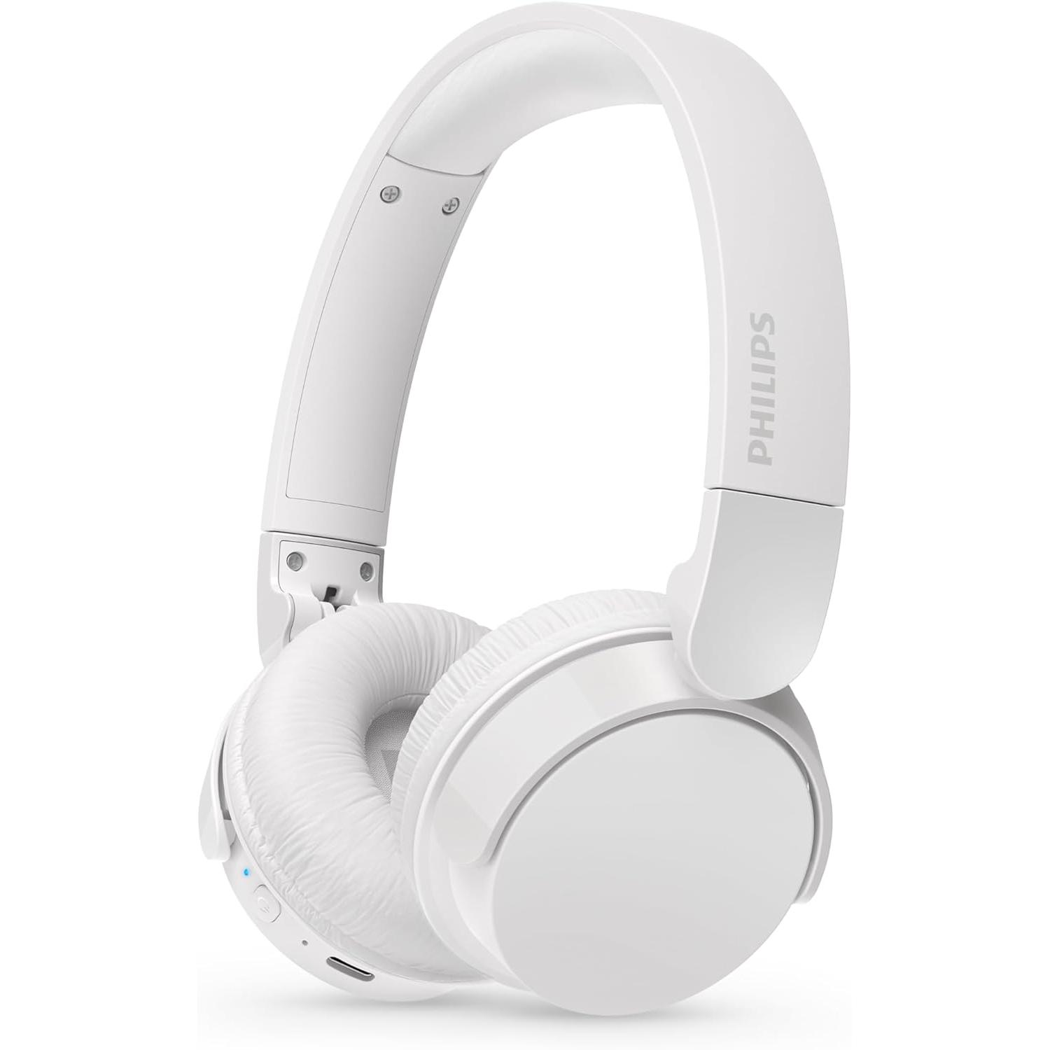 Philips TAH4209WH Auriculares on-Ear Ligeros Bluetooth, Aislamiento pasivo del Ruido,55 Horas de reproducción, Sonido Natural, Llamadas nítidas, Graves dinámicos, 2 Horas de Carga USB-C, 2024, Blanco