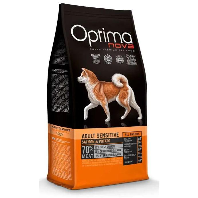 Optima Nova – Pienso para perros adultos Optima Nova Grain Free Sensitive salmón y patata.