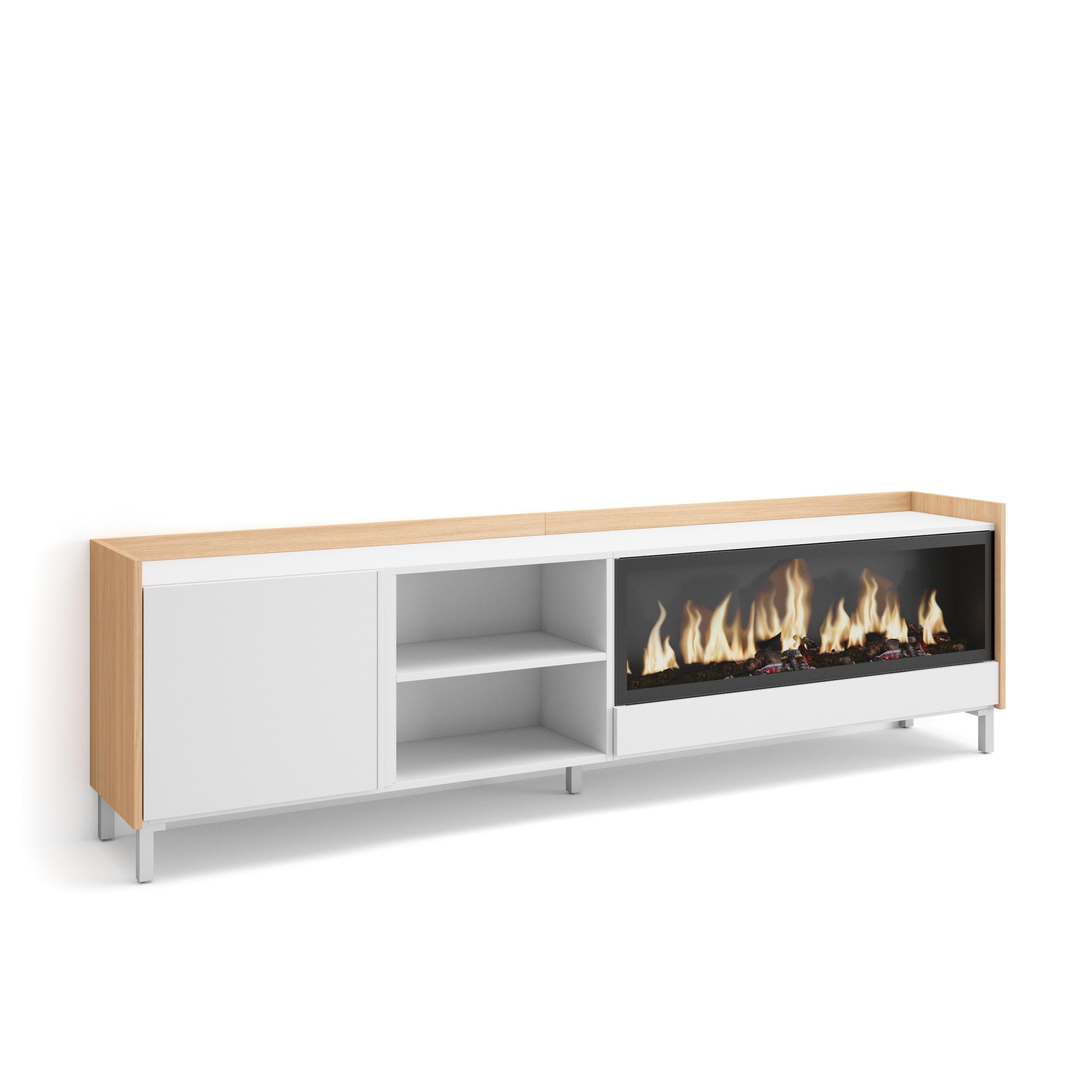 Mueble TV, Televisión, 212x35x61cm, Para TV hasta 80", Chimenea eléctrica XXL, Diseño industrial
