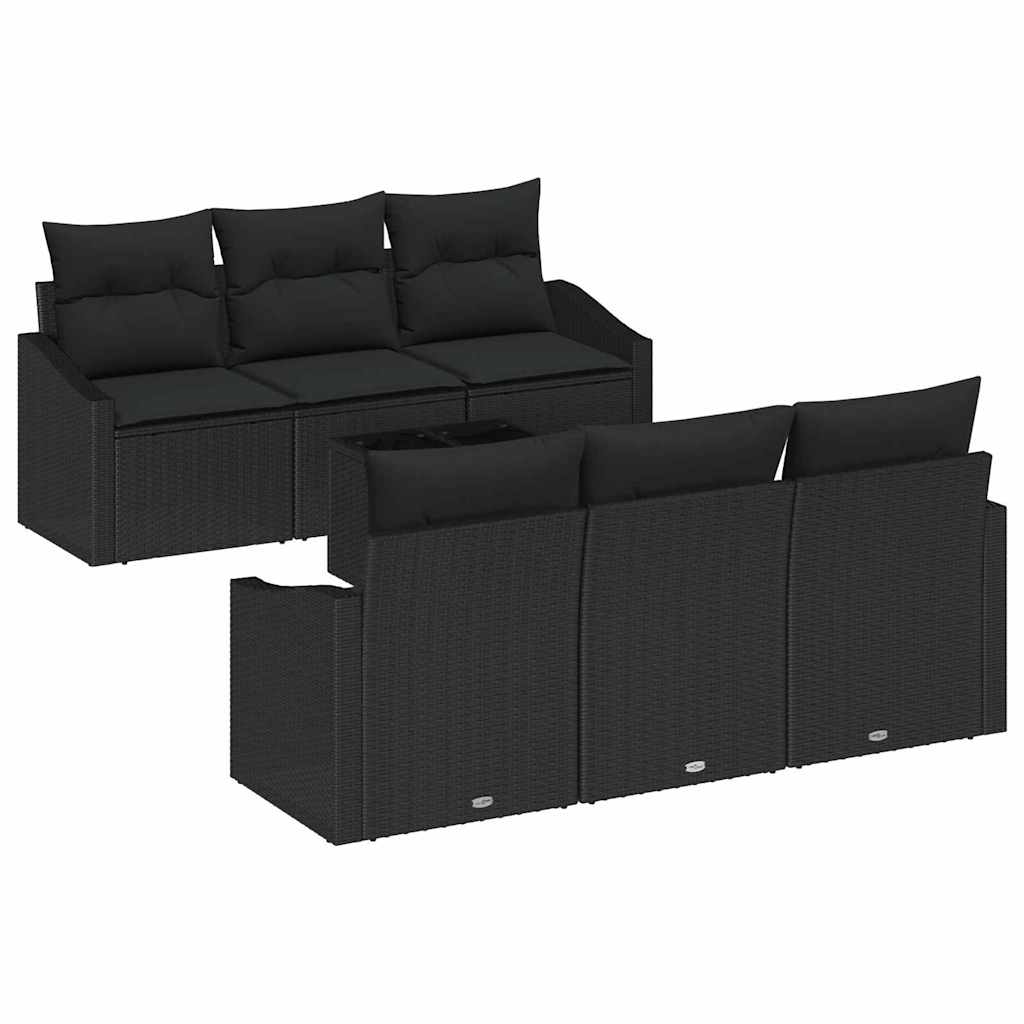 vidaXL Juego de Sofá con cojín Manual 7 pcs Negro ratán sintético